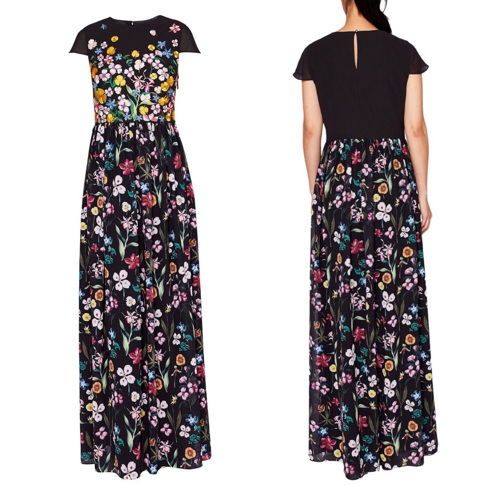 Ted Baker RARE Mariz Hampton‎ Embroidered Floral Long Maxi Gown Dress